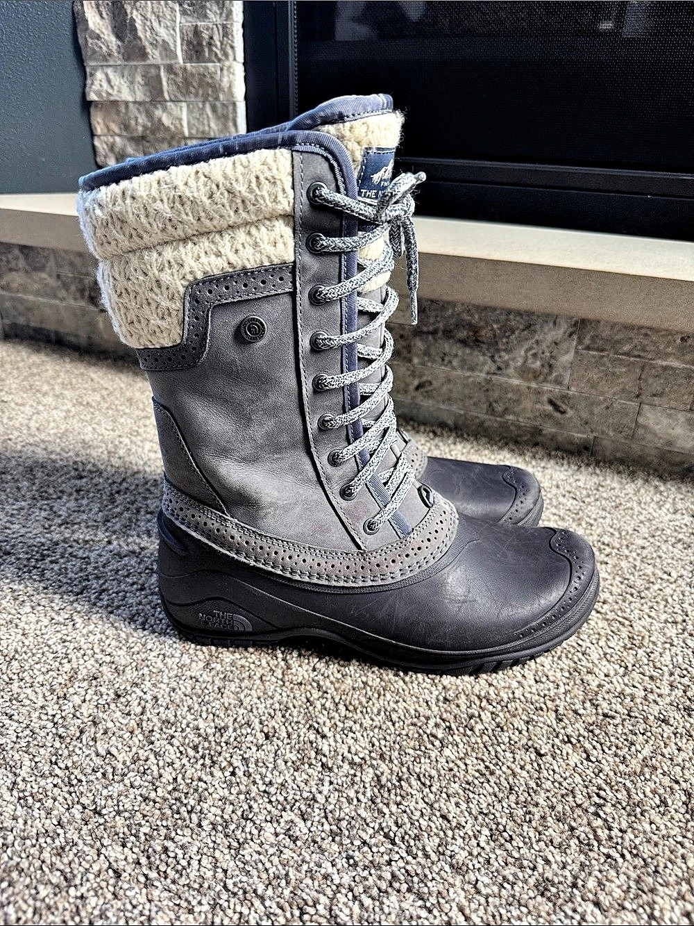 The North Face Snow Winter Waterproof Lace Up Boots Womens US 7 EUC Blue Cream